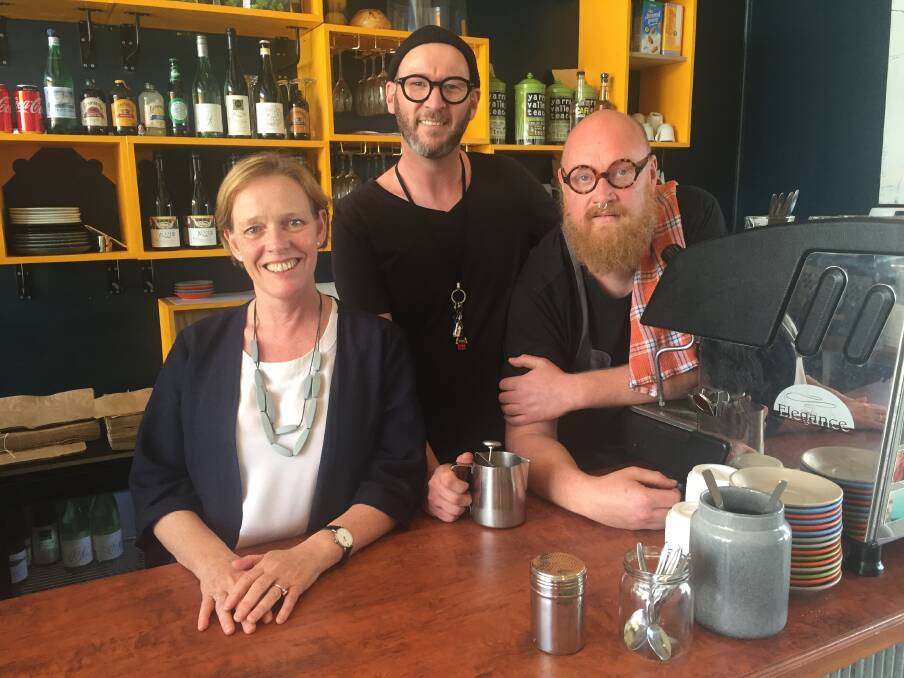 THRIVING: Independent candidate for Benambra Jenny O'Connor launched her regional deal policy at Teddy's Joint in Tallangatta, owned by Shane Anderson and Ashlee Laing. Picture: Ellen Ebsary