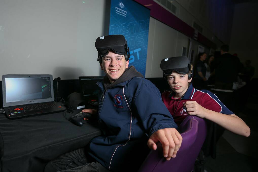 TECH: James Fallon High School year 8 students Jack Coysh, 14 and Aaron Esler, 13, attended the WiseUP Youth Summit. Picture: TARA TREWHELLA