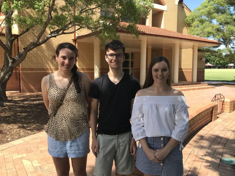 ACHIEVEMENT: Scots School Albury students Alex Freire, 18, Luke Marsh, 17 and Claire Stanley, 18 were happy with their HSC results. 
