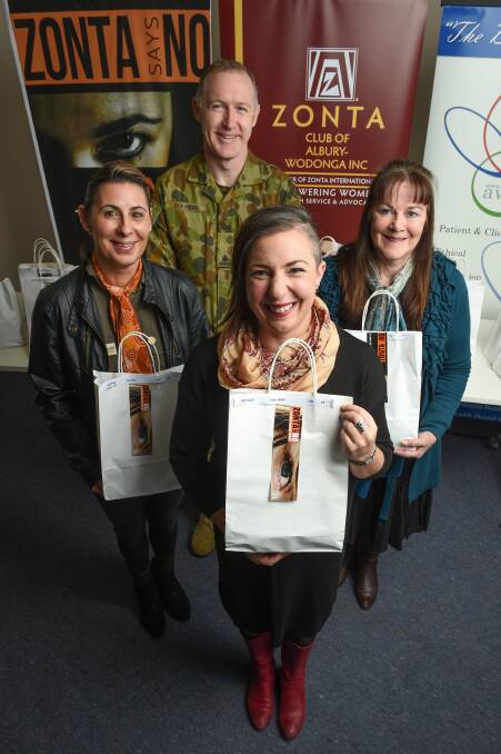 LIVE: Major David Bonnor joins Albury Wodonga Health staff Charmaine Bell and Kelley Latta and Zonta Club's Joanne Metzger to launch the resource. Picture: MARK JESSER