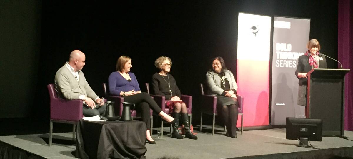 HOT TOPIC: Francis Leach, Rachel Winterton, Renata Singer, Irene Blackberry and Guin Threlkeld at the lecture at The Cube in Wodonga.