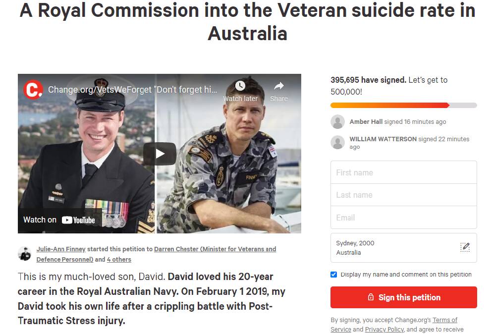The mother of a veteran who took his own life has launched a petition.