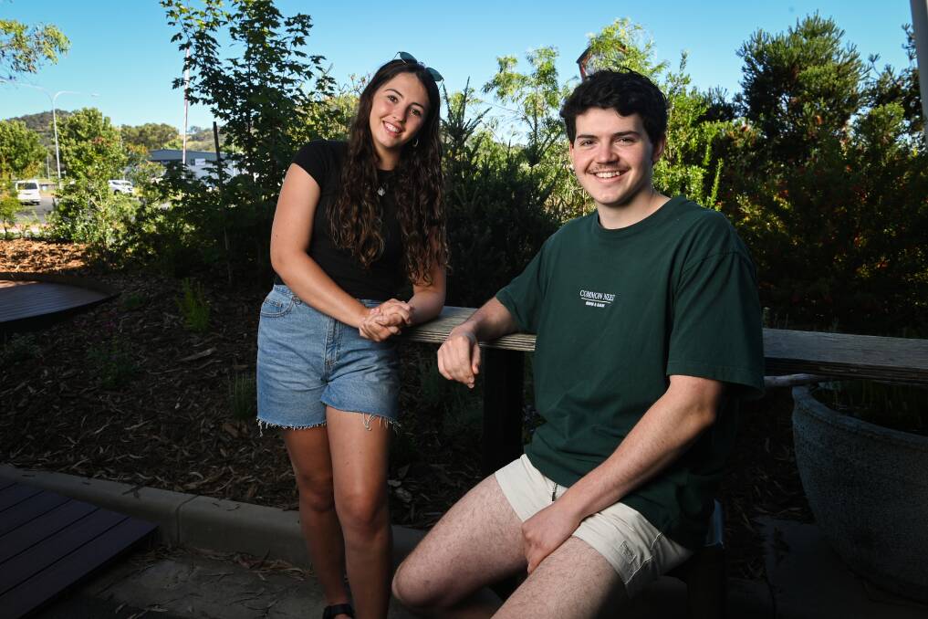 ALL OVER: James Fallon High graduates Tilly Smith and Jay Blanes were ecstatic with their HSC and ATAR results. Picture: MARK JESSER