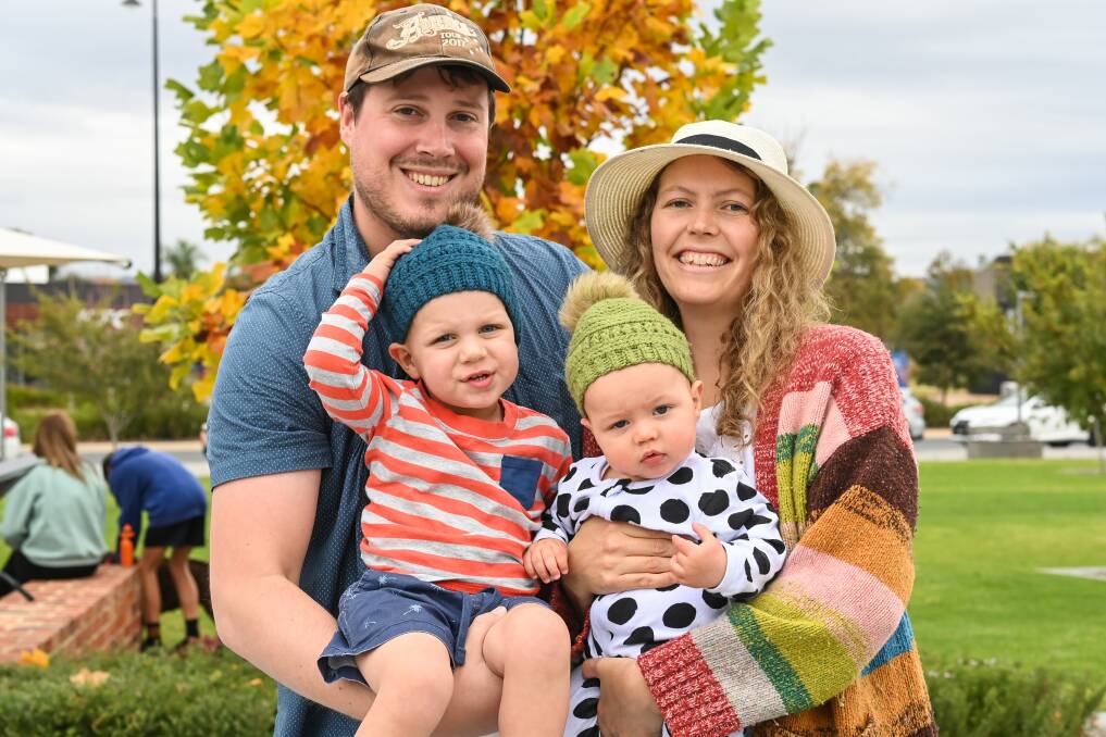 Chris and Jessie Renner of Wodonga brought down their kids Elliott, 2 and Sebastian, 6 months. Picture: MARK JESSER