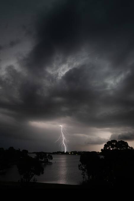 A lightning strike in Albury. Picture: DAN COATES