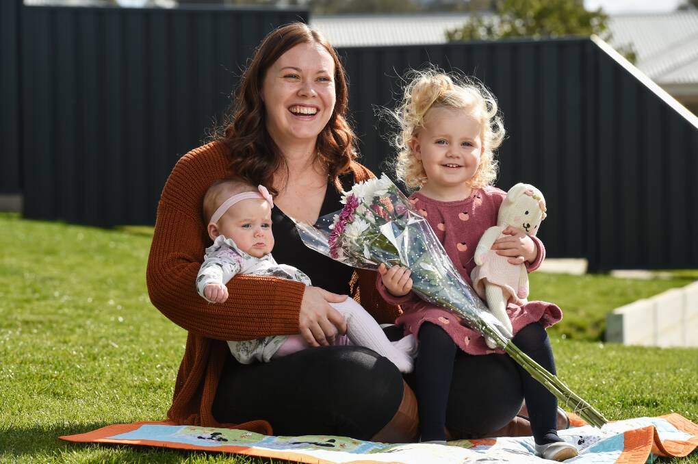 THANKS MUM: Megan Clinton celebrated her second Mother's Day with her daughters Hadley, four months, and Lennon, 2, at her Thurgoona home. The day looked different around the Border region with mums in NSW allowed a visit. Picture: MARK JESSER