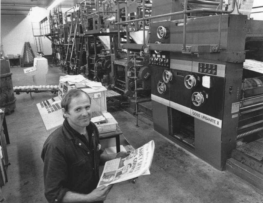 NEW CENTURY: Frank O'Grady has worked at The Border Mail's printing press since 1974, largely as operations manager. He is pictured with an upgraded press in 1992. 