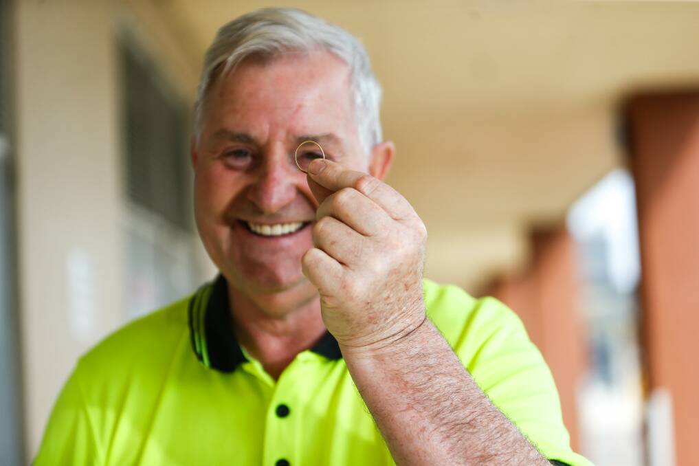 Pot luck: Ray Hollingsworth with the ring he found at Gateway Plaza. Picture: Anthony Brady
