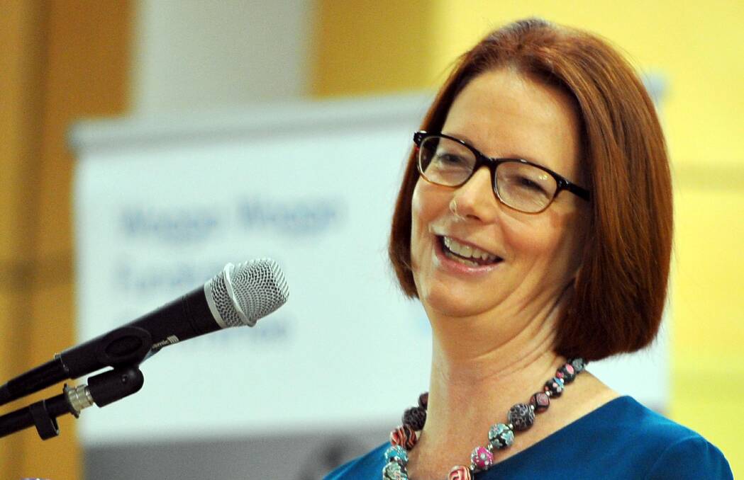 Julia Gillard, Australia's first female Prime Minister, during a visit to Wagga in 2014.