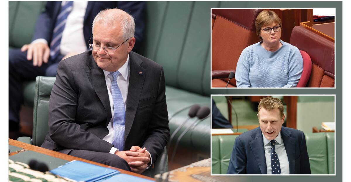 Scott Morrison in Parliament on Wednesday. Linda Reynolds and Christian Porter are on leave. Pictures: Sitthixay Ditthavong