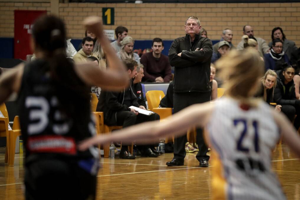 WATCHFUL EYE: Jim Wilson will coach his last game for the Lady Bandits against Kilsyth on Saturday night, with Lauren Jackson to take over in 2019. Picture: JAMES WILTSHIRE