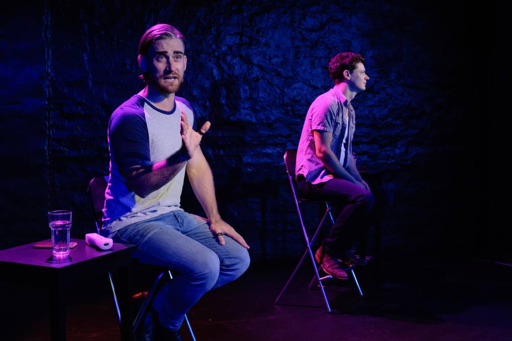 FACING FACTS: Jeffrey Jay Fowler and Chris Isaacs star in the award-winning Fag/Stag at the Hothouse Theatre. Picture: ROBERT CATTO