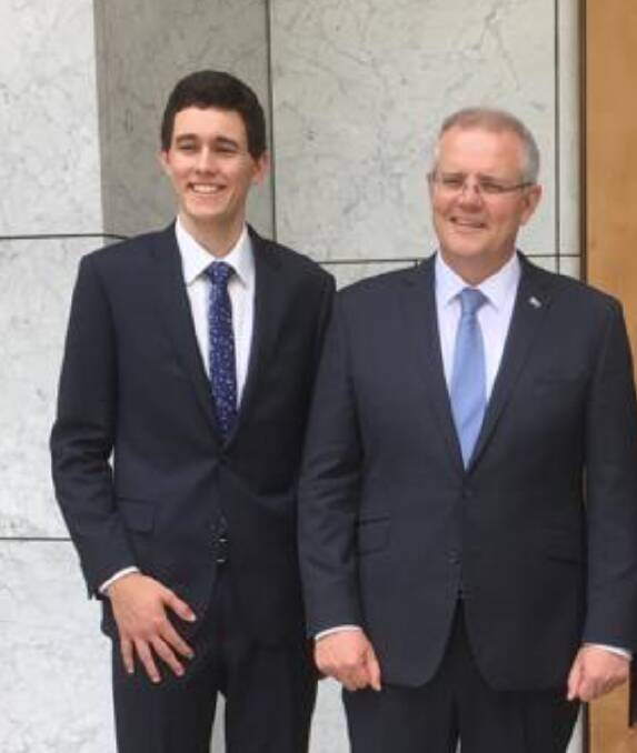 STRONG SPEECH: Corowa High School captain John Schnelle met Prime Minister Scott Morrison after placing second in a national speechwriting competition.