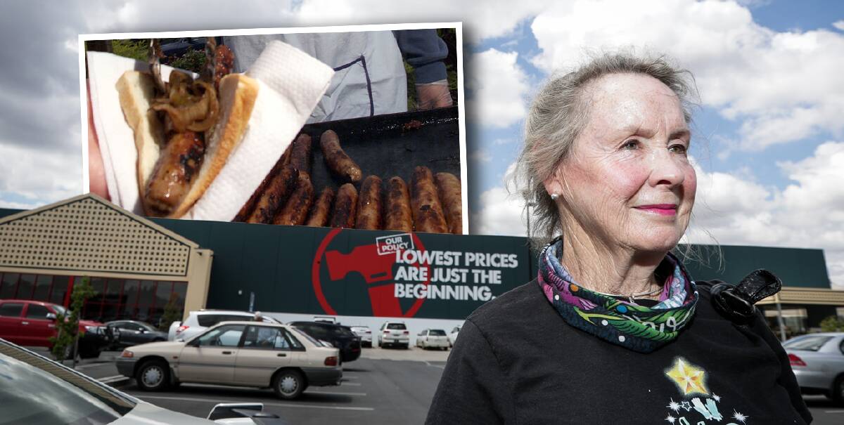 SAUSAGE SHOWDOWN: While Bunnings' call to place onions beneath the sausage has agitated some, Tawonga's Maggie Lyons is unfazed by the switcheroo. Picture: JAMES WILTSHIRE