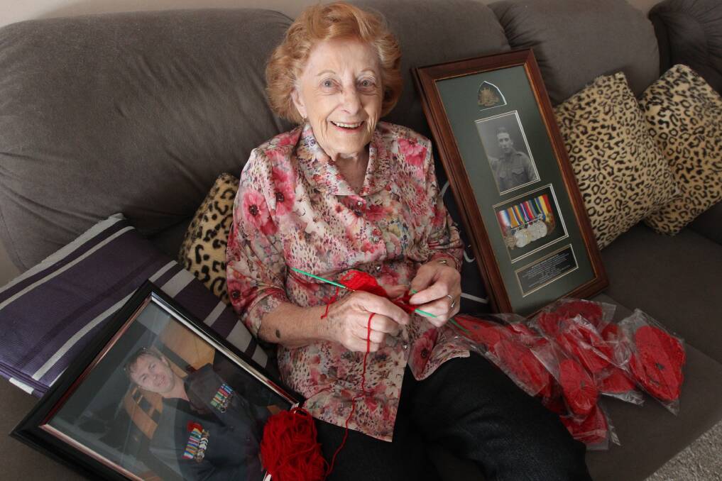 REMEMBRANCE: Wodonga's Betty Leard has knitted more than 100 poppies, which will be used in a special installation of more than 60,000 at the Australian War Memorial.
