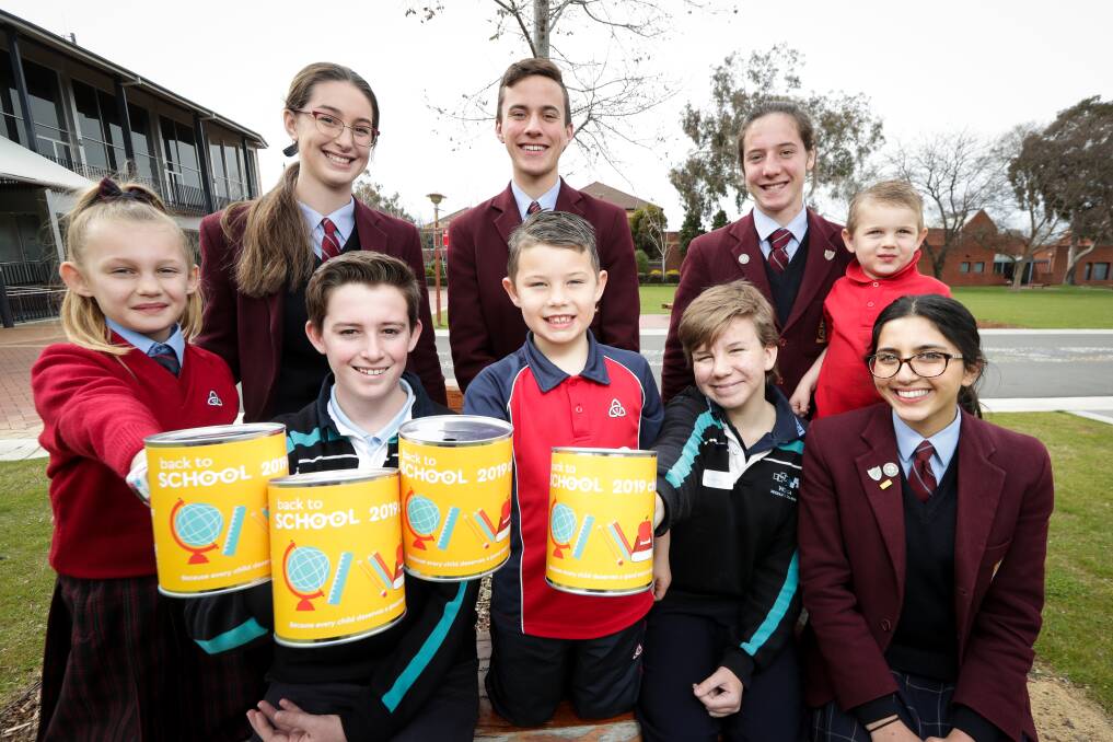 COMING TOGETHER: Students from schools on both sides of the Border teamed up at the launch of the 2019 Back To School challenge, which supports families with a $50 Target voucher. Picture: JAMES WILTSHIRE