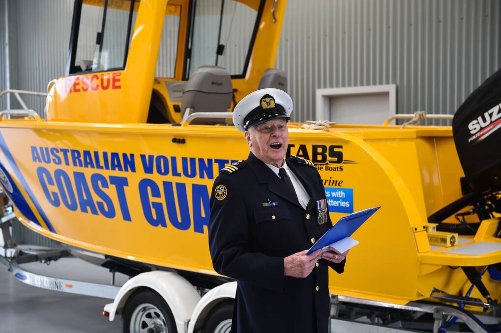 SAVING LIVES: Lake Hume Coastguard commander Andrew Reaburn unveiled their new fast-response craft on Saturday. Picture: MARK JESSER
