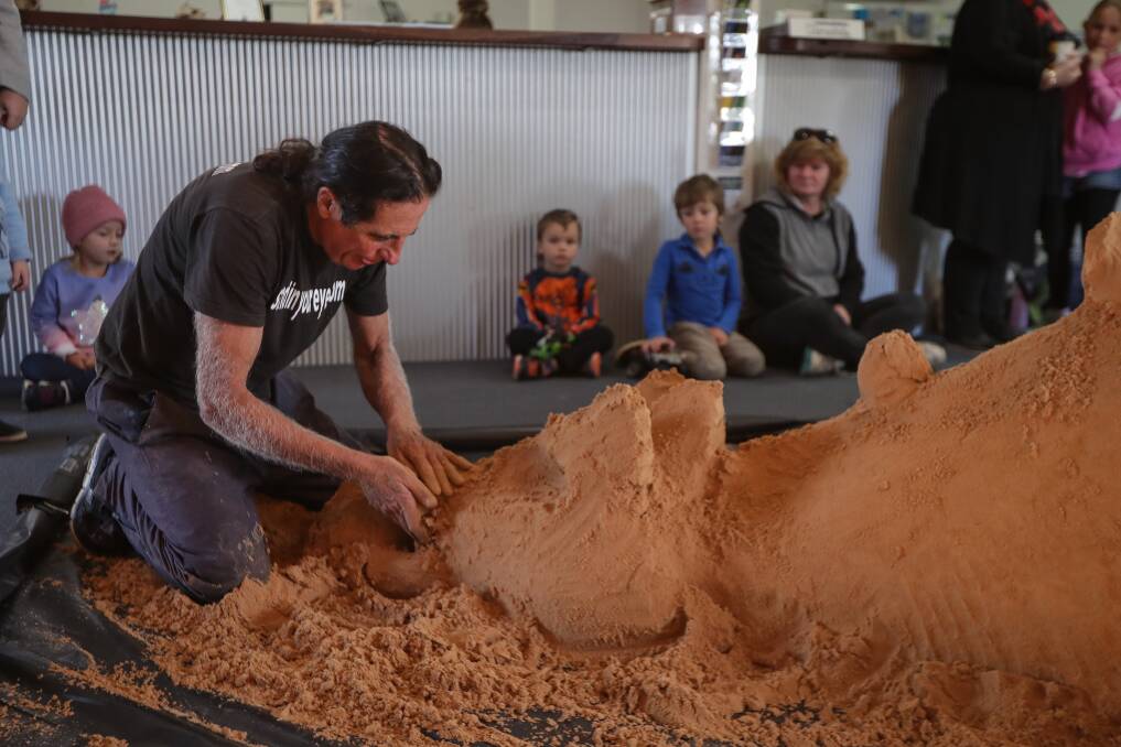 MASTER CRAFTSMAN: Dennis Massoud, a world-renowned sand sculptor, has been dazzling children at the Yarrawonga Kids Festival throughout the week, with demonstrations and workshops. Picture: JAMES WILTSHIRE