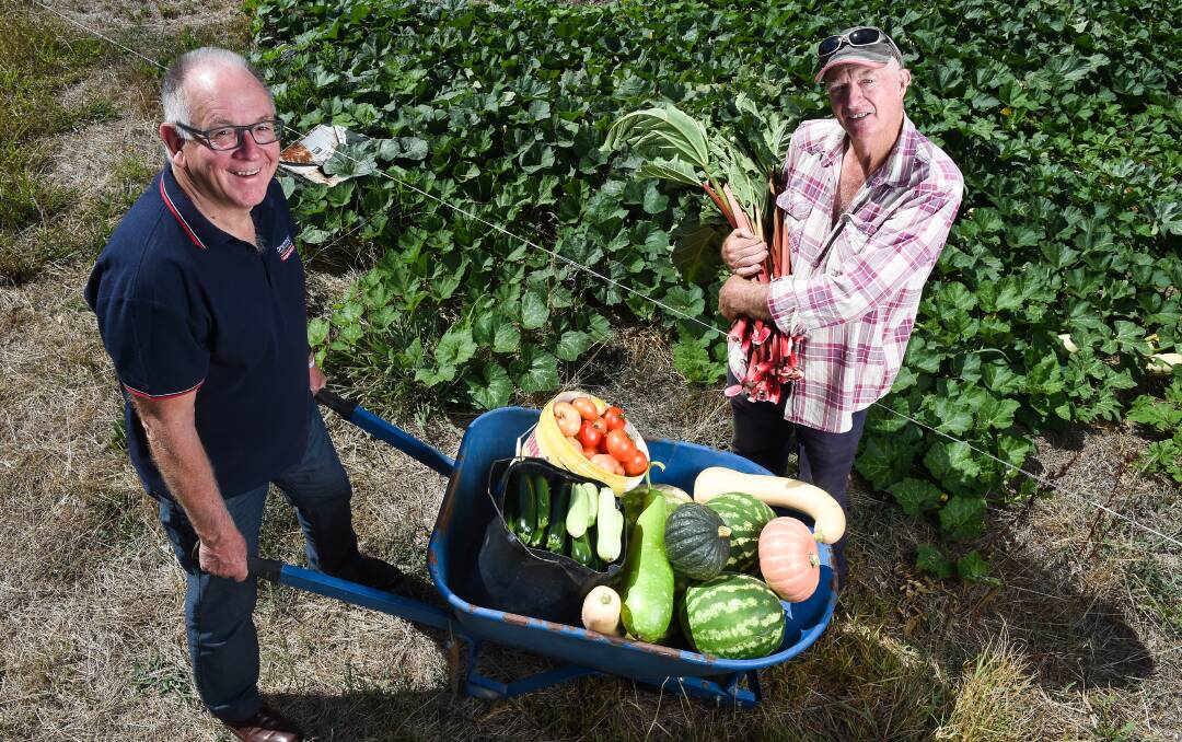 READY TO GROW: Rotary's Peter Drummond and veteran stallholder Terry Dare ahead of Sunday's market. Picture: MARK JESSER