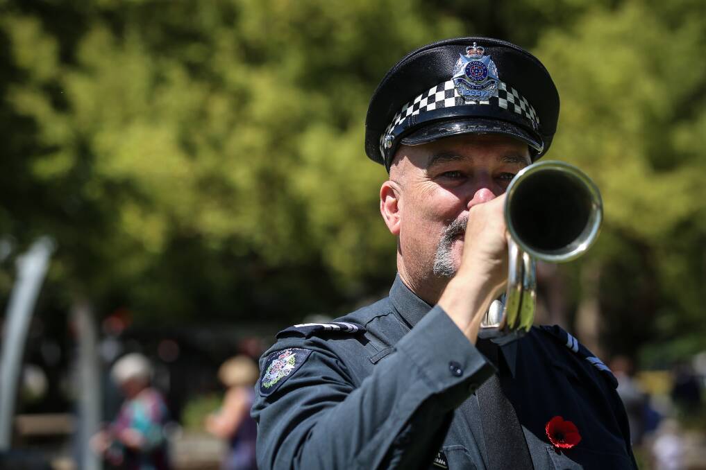 SALUTE: Leading Senior Constable Ross Draper has played the bugle at Remembrance Day and ANZAC Day services for the last 29 years. Picture: JAMES WILTSHIRE