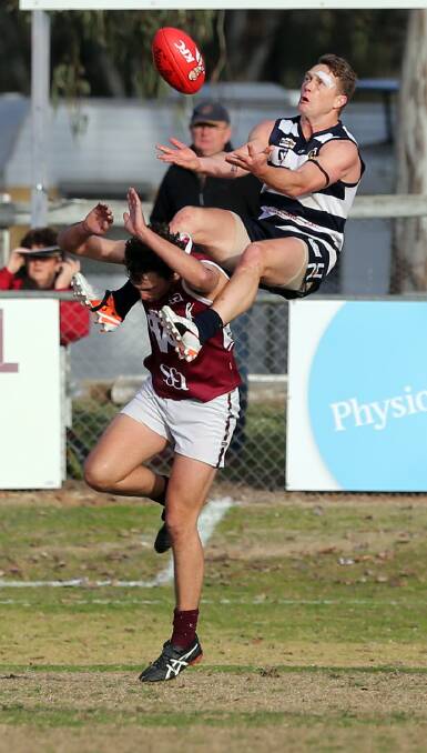 SKY-HIGH: Yarrawonga's win, helped by five goals from Kayne Pettifer, proved they are far from a spent force. PICTURE: JOHN RUSSELL