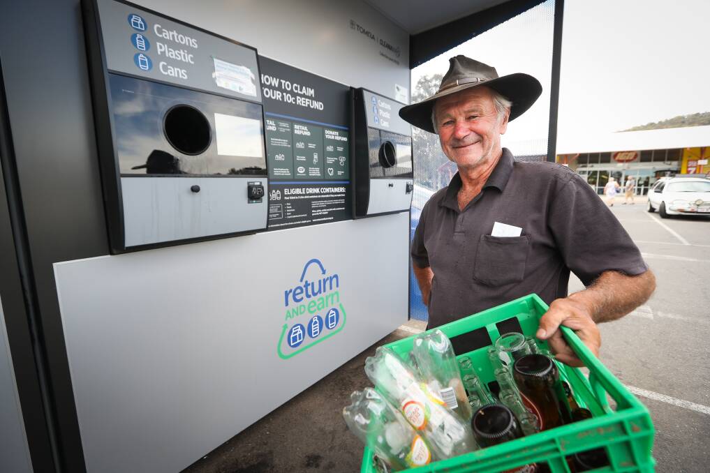 RETURNED: Howlong's Peter Keen is one of many residents in the region to use the collection point at the Norris Park IGA, which has seen just shy of 200,000 containers deposited. Picture: MARK JESSER
