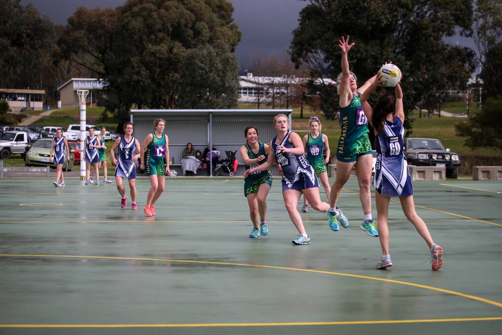 NEW DECK: Tallangatta Football and Netball Club officially opened their new netball court on Saturday. Picture: JAMES WILTSHIRE