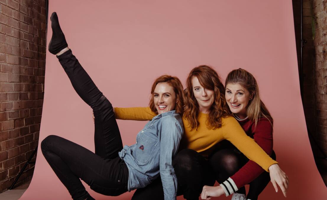 TOP SHELF: 600 Bottles of Wine producer Bec Bignell, creator Grace Rouvray and director Ainslie Clouston, ahead of the show's airing on Channel 11. Picture: ALEX VAUGHN