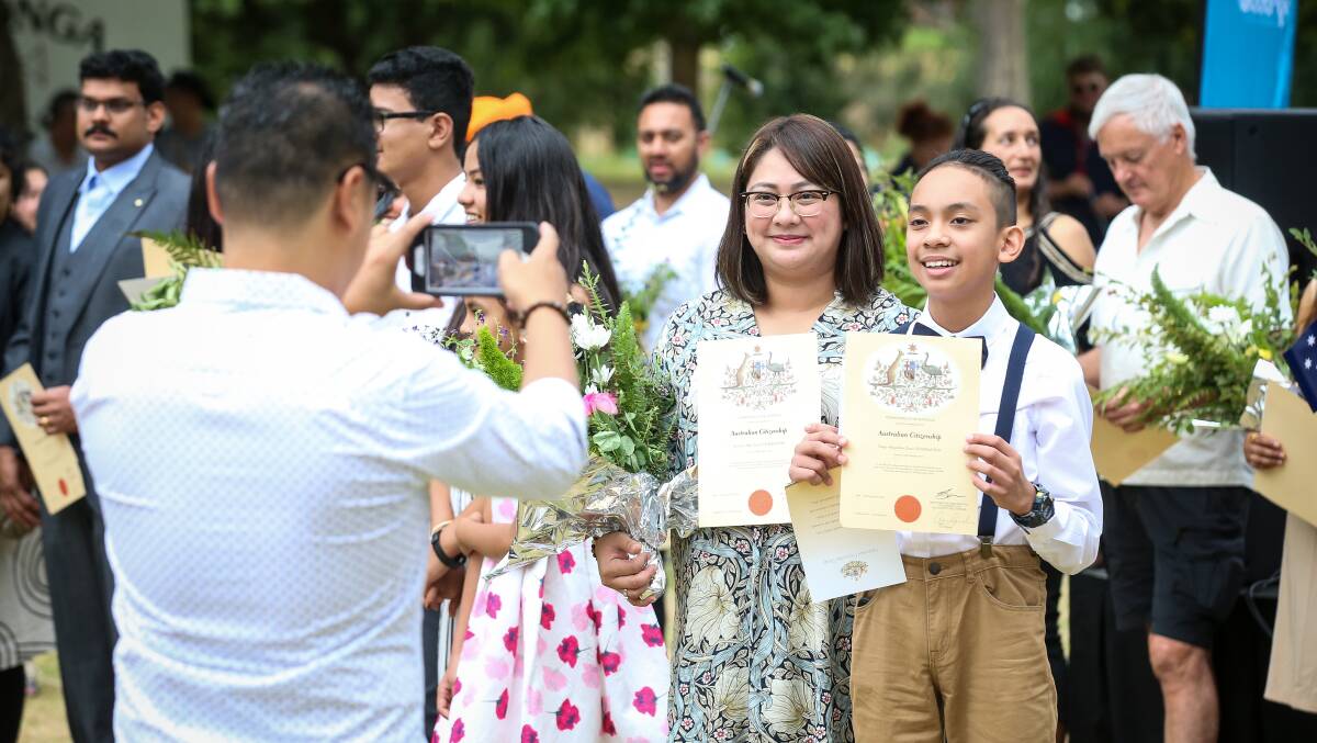WELCOME HOME: Socorro Veneracion and her son Ynigo, 11, celebrated becoming Australian citizens on Saturday morning in Wodonga. Picture: JAMES WILTSHIRE