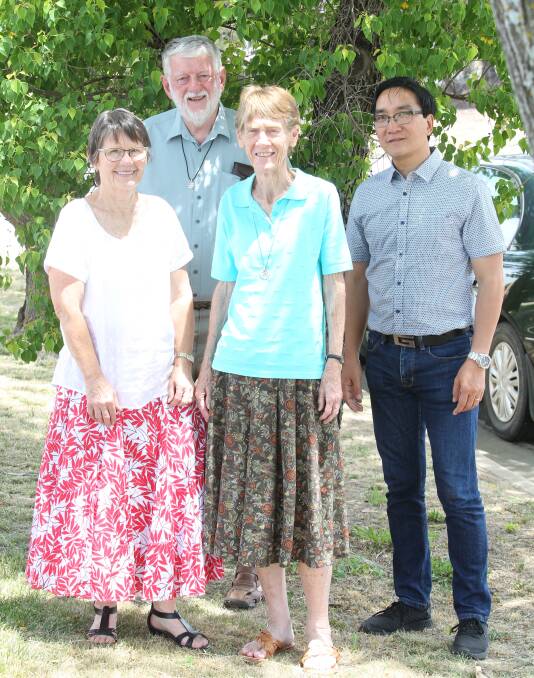 IMPORTANT VISIT: Denise Naish, Father David Holloway, Sister Patricia Fox and Berlin Guerrero, ahead of Wednesday night's forum on human rights in the Philippines.