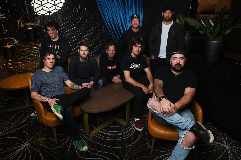 BLACK PARADE: Jacob Casey with Josh Larcombe, Aaron McDonald, Tom Clayton, Aaron Campbell, Sean Wilson, Tyson Crawley and Benny Dale. Picture: MARK JESSER