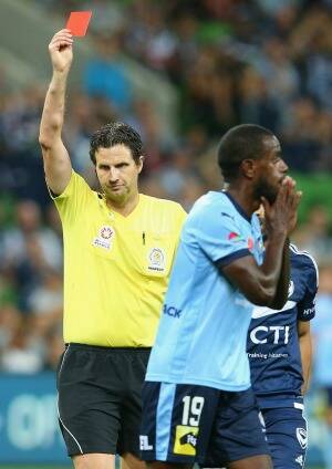 Jacques Faty of Sydney FC is given a red card. Photo: Getty Images

