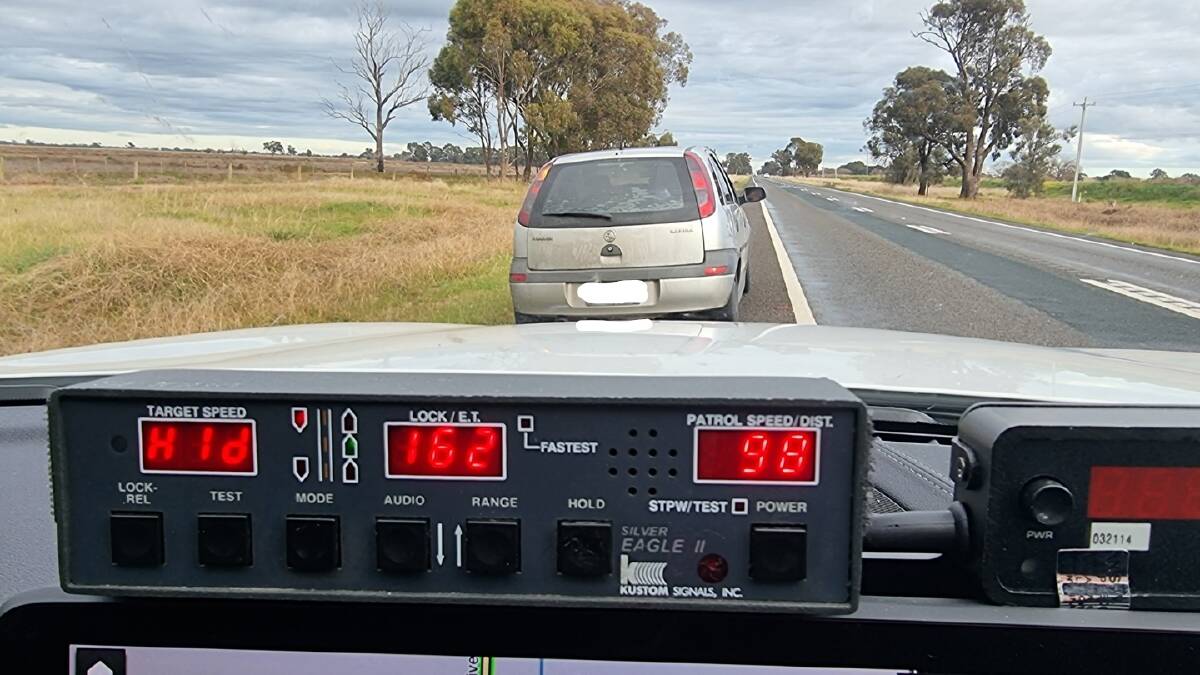 CAUGHT: The South Australian man was allegedly clocked driving his Holden Barina at 162km/h down the Riverina Highway near Finley. Picture: NSW Police