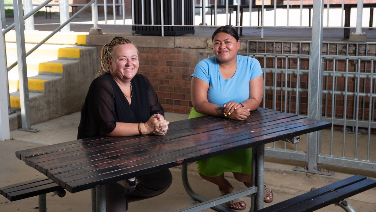 Mount Austin High School principal Michelle Waugh and wellbeing teacher Telesia Sakaio say the free period products will help ensure students are comfortable when classes return. Picture by Madeline Begley