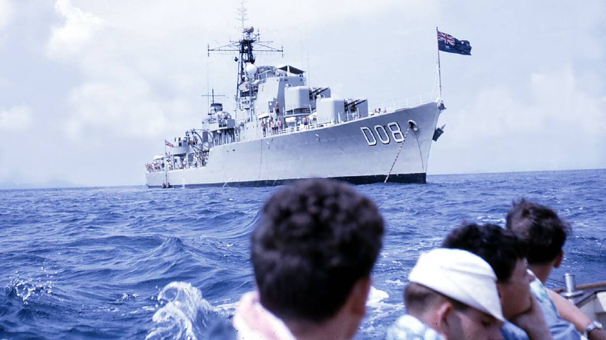 SERVICE: HMAS Vendetta, at anchor pre-1967, was among the ships active in the Far East Strategic Reserve. Picture: Supplied
