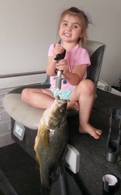 LITTLE RIPPER: Keen young angler Indilue, 3, caught this monster of a fish with the help of her dad while fishing the Murray River earlier this week. 