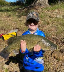 LITTLE RIPPER: Jax Nesire's first Murray cod was a 75cm beauty. It was caught while fishing with dad Scott on a yabby in the Murray River near Albury.