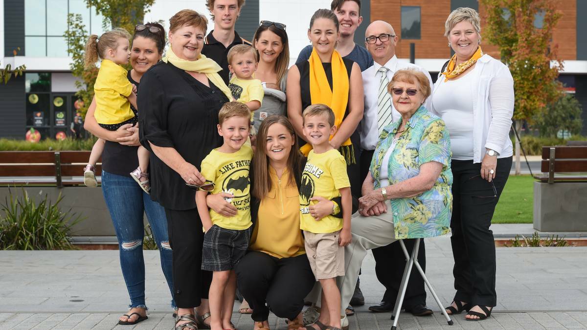 TEAM YELLOW: Jacqui Hawkins (front) with family and friends at the launch of her candidacy for Benambra. Picture: Mark Jesser