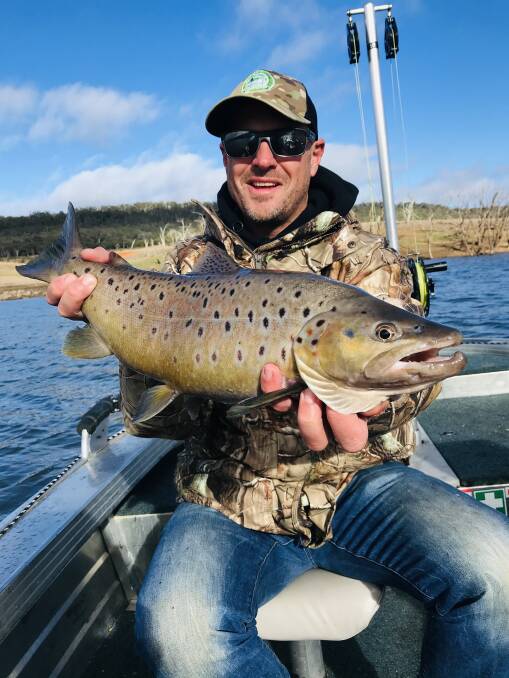 SENSAtIONAL: Jason Sheather got onto a number of nice specimens while fishing with mate Martin Smith out of Snowy Mountains Fishing Lodge at Eucumbene recently.