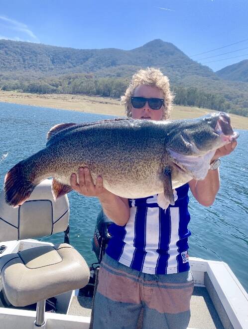 YOU BEAUTY: Keen angler Dustin Cundy nailed this 80 centimetre cod while fishing up at Lake Blowering. The magnificent looking fish was quickly released.
