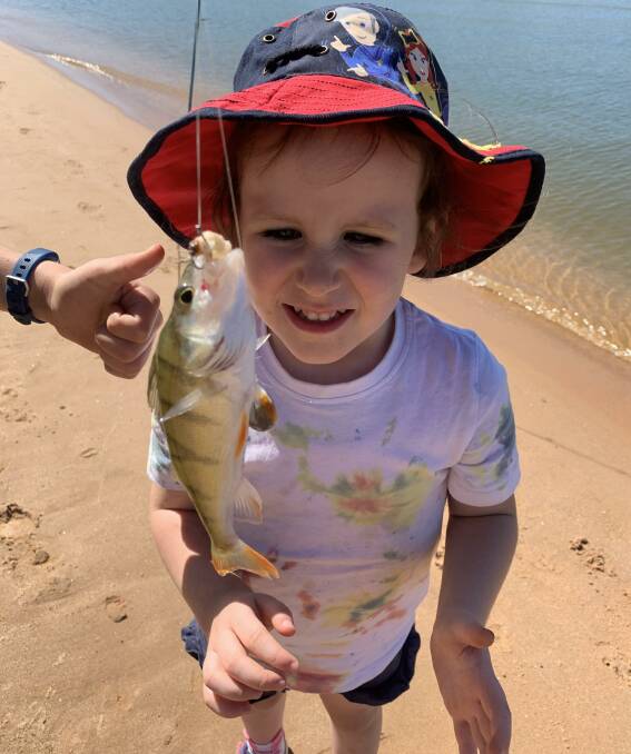 LITTLE RIPPER: Imogen Rahaley, 3, with her first redfin, which she reeled in on her purple rod. If you would like to tell us about the one that didn't get away, remember to send your pics, along with a few details, to 0475 947 279.