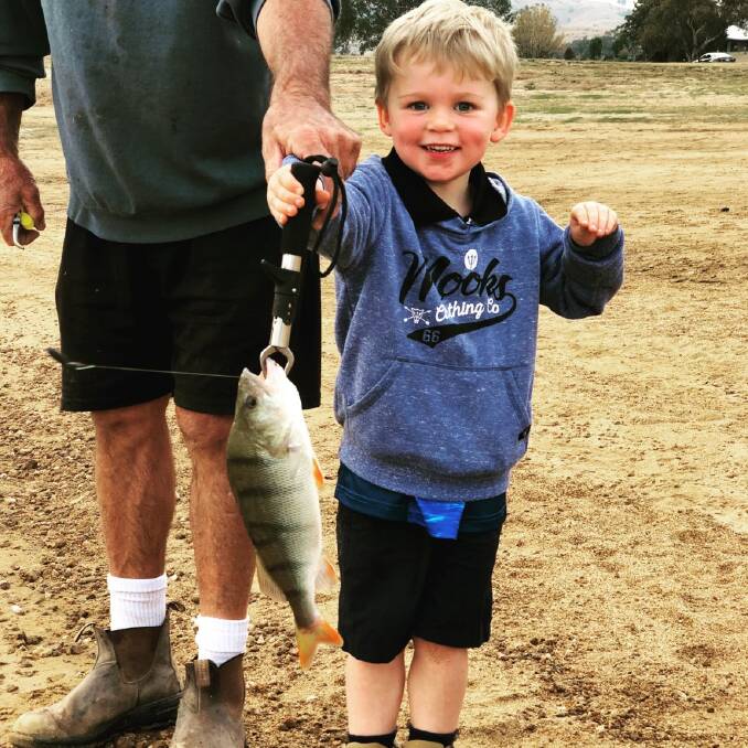 WHOPPER: Albury's Lachlan O'Dwyer recently caught his first redfin off the bank out at Bellbridge. You can send your pictures to 0475 947 279 or 0475 953 605.