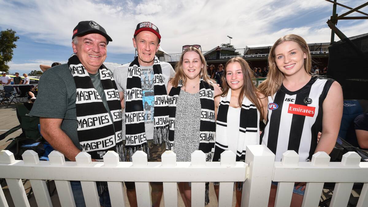 MAGPIE ARMY: Andrew, Steve, Emily, Hayley and Abbey Snowdon of Wangaratta.show their support.