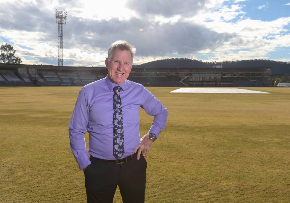 TAKING SHAPE: Albury mayor Kevin Mack at the Lavington Sports Ground where a $19.6 million makeover remains on track for an August completion. Picture: TARA TREWHELLA