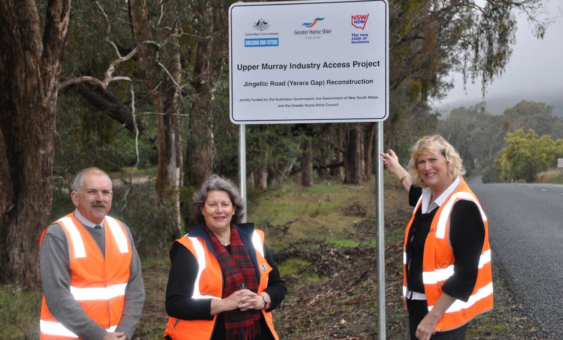 ON TRACK: Greater Hume general manager Steven Pinnuck, mayor Heather Wilton and road safety officer Shelagh Merlin on site.