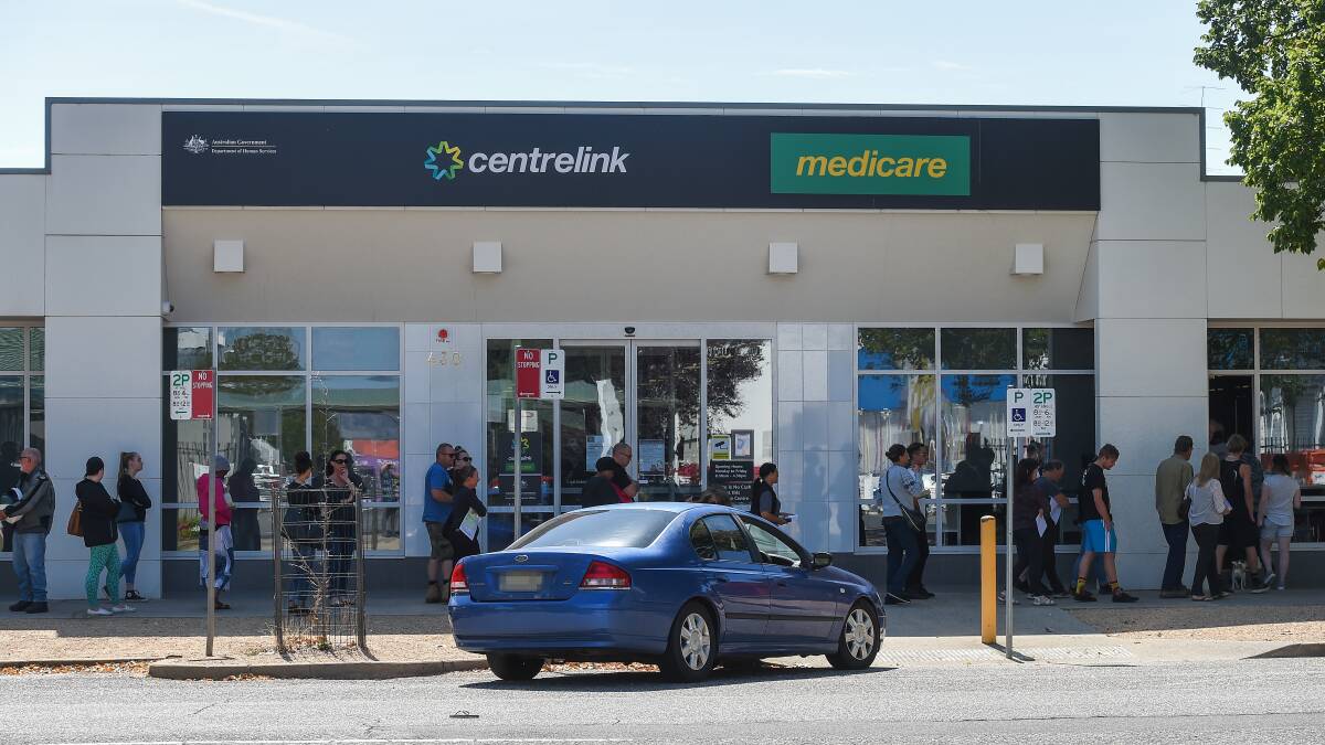 Scenes outside Albury Centrelink office on Monday. Picture: MARK JESSER