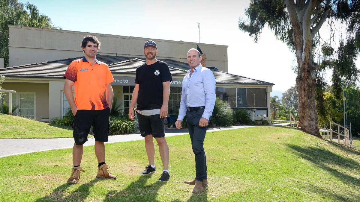 RESORT REBOOT: Lake Hume Resort will be re-opening in coming weeks under new owners and managers, from left, Brodie Pigdon, Danny Lowe and Murray Pigdon. Picture: MARK JESSER