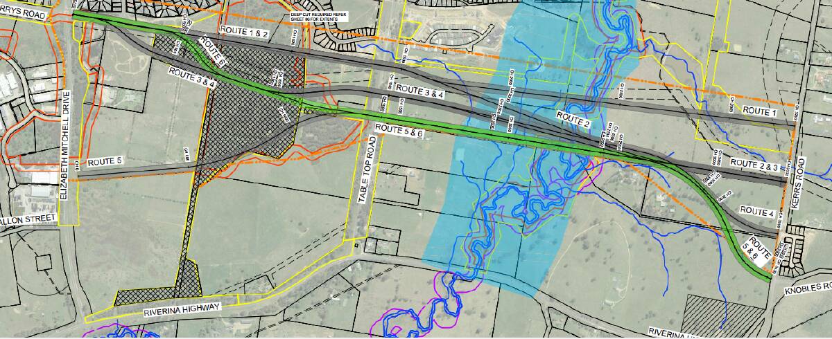 The options considered for the Thurgoona connector road, but dumped by Albury Council.