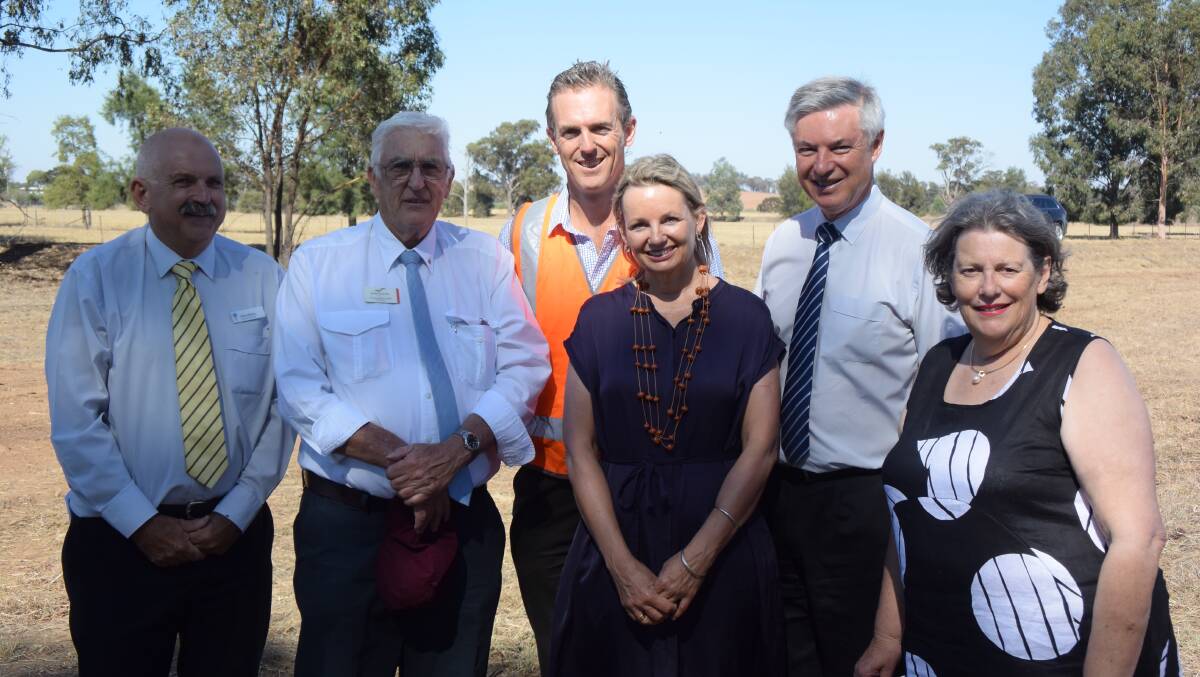 FULL STEAM AHEAD: Greater Hume general manager Steve Pinnuck, deputy mayor Doug Meyer, GrainCorp general manager of operations Nigel Lotz, Farrer MP Sussan Ley, member for Albury Greg Aplin and mayor Heather Wilton. 
