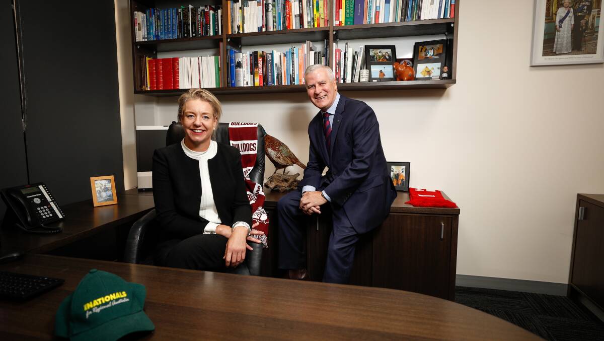 NEW DIGS: Senator Bridget McKenzie and National Party leader Michael McCormack at her Wodonga office on opening day this year. Picture: JAMES WILTSHIRE